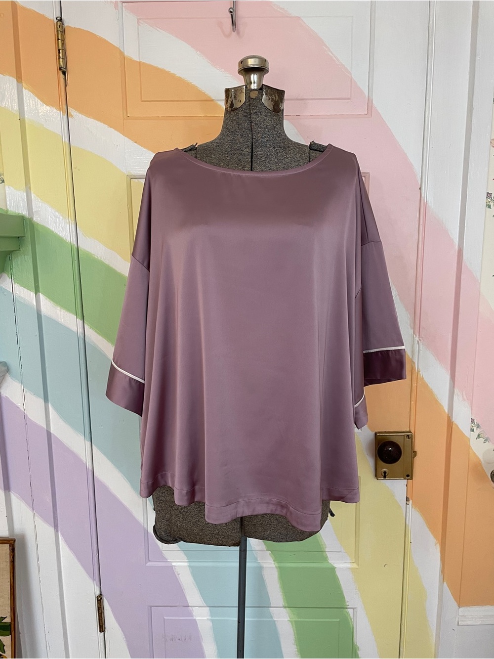 Breezies Lounge Stretch Satin Breeze Short Sleeve Lounge Pajama Top Sz 1X 💚🎀